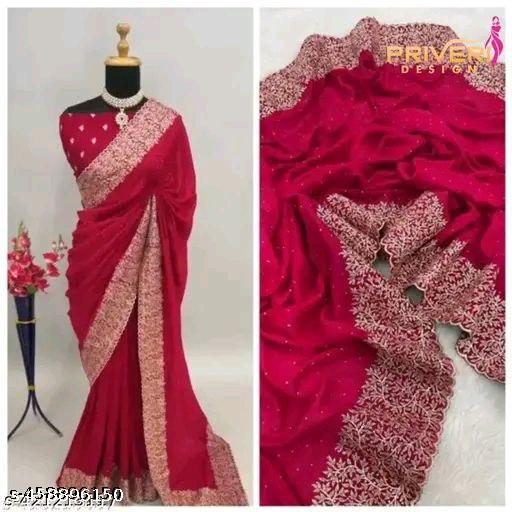 Vichitra Silk With Zari Embroidery Work  Saree