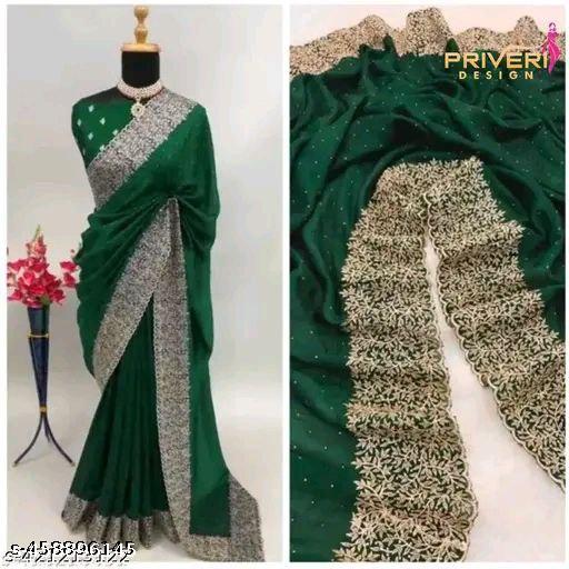 Vichitra Silk With Zari Embroidery Work  Saree