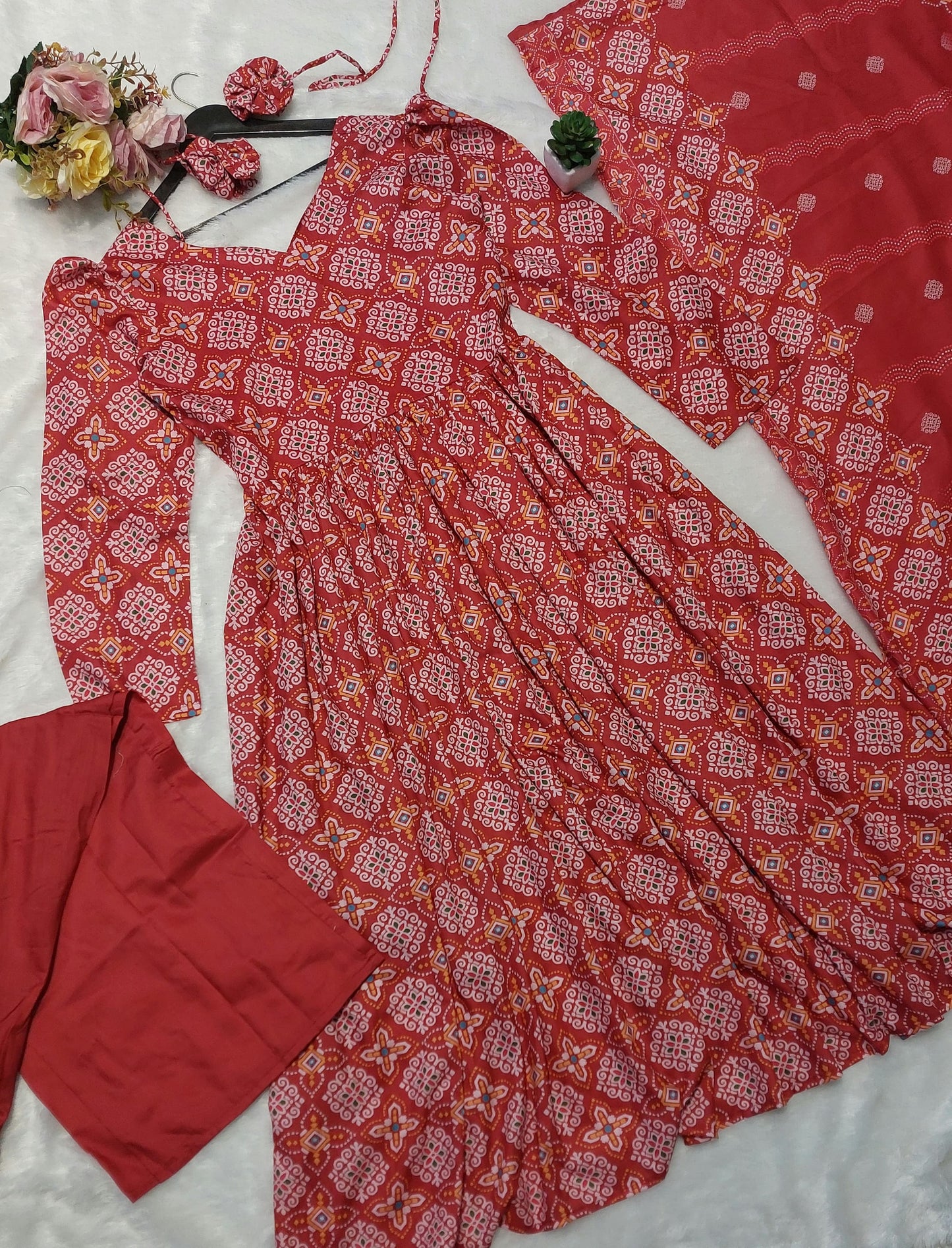 Beautiful Red Bandhni Kurti